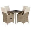 vidaXL Set comedor de jard&iacute;n 5 pzas con cojines rat&aacute;n sint&eacute;tico beige