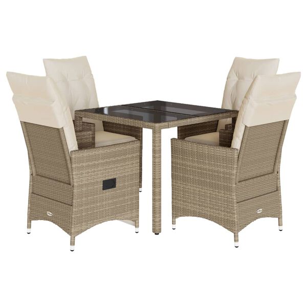 vidaXL Set comedor de jard&iacute;n 5 pzas con cojines rat&aacute;n sint&eacute;tico beige