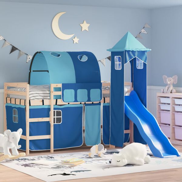 vidaXL Cama alta para ni&ntilde;os con torre madera pino azul 80x200 cm