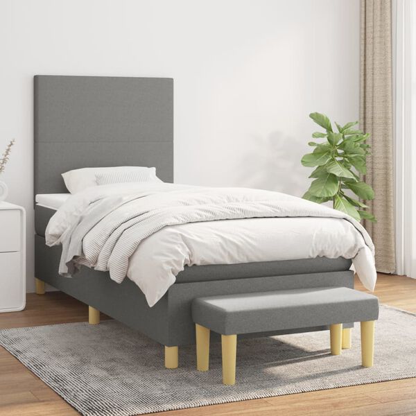 vidaXL Cama box spring con colch&oacute;n tela gris oscuro 90x200 cm