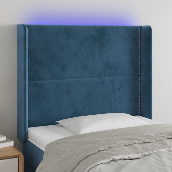 vidaXL Cabecero con LED de terciopelo azul oscuro 93x16x118/128 cm