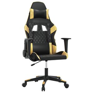 vidaXL Silla gaming de masaje cuero sint&eacute;tico negro y dorado