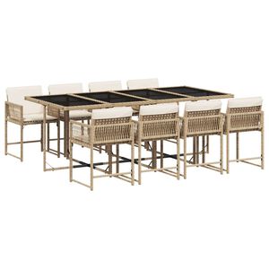 vidaXL Set comedor de jard&iacute;n 9 pzas con cojines rat&aacute;n sint&eacute;tico beige