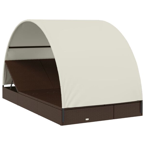 vidaXL Tumbona 2 personas toldo redondo ratán PE marrón 211x112x140 cm