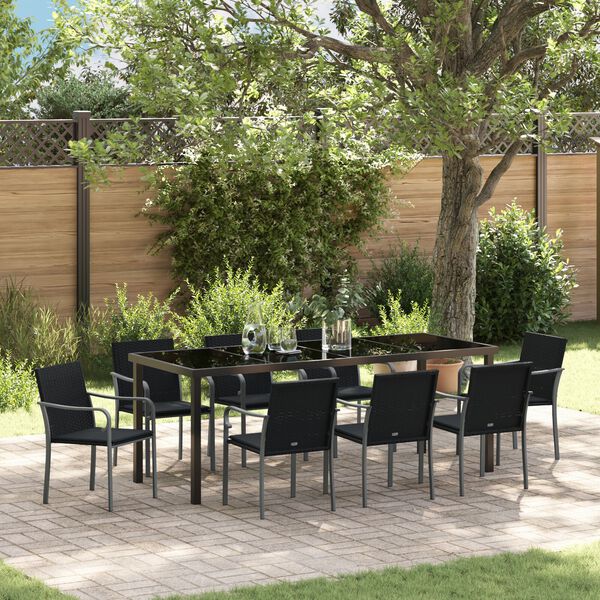 vidaXL Conjunto de Comedor de Jard&iacute;n 9 pcs Negro y Gris