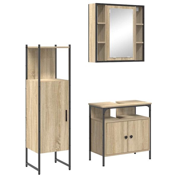 vidaXL Juego de muebles de ba&ntilde;o 3 pcs Marr&oacute;n Madera contrachapada