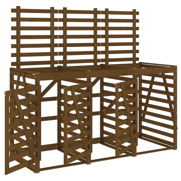 vidaXL Cobertizo triple para cubos de basura madera pino marr&oacute;n miel