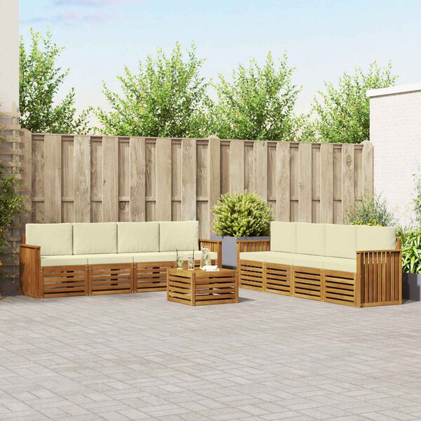 vidaXL Juegos de sof&aacute;s 9 pcs Natural y Crema Madera de Acacia S&oacute;lida