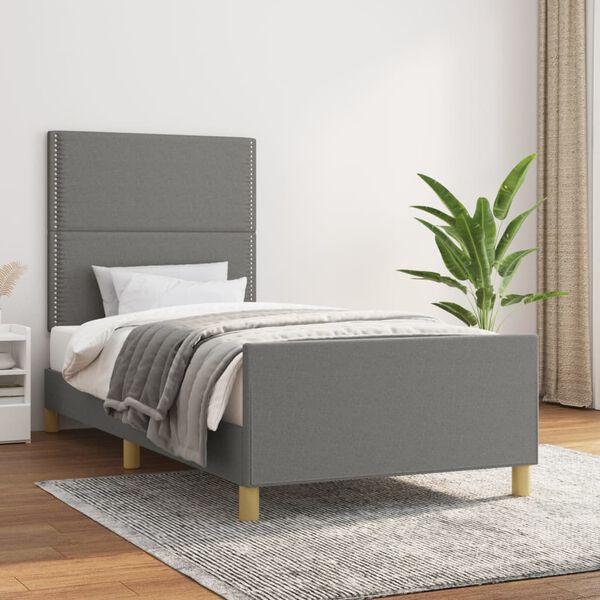 vidaXL Estructura de cama sin colch&oacute;n tela gris oscuro 90x200 cm