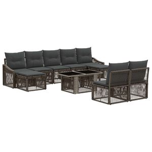 vidaXL Conjunto de sof&aacute;s de jard&iacute;n 10 uds. Gris y Gris Oscuro