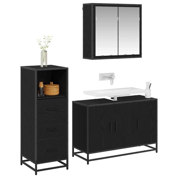 vidaXL Juego de muebles de baño 3 pcs Roble negro Madera contrachapada