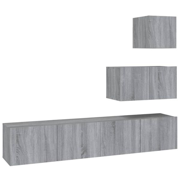 vidaXL Set de muebles para TV 4 pzas madera contrachapada gris Sonoma