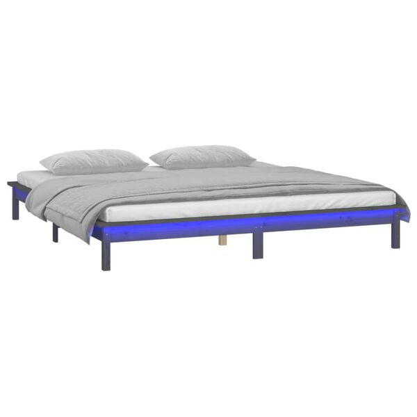 vidaXL Estructura de cama con LED madera maciza gris 140x190 cm