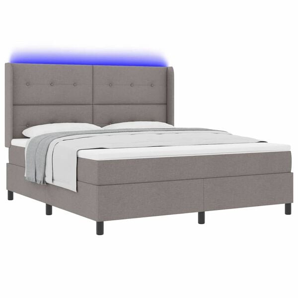 vidaXL Cama Box Spring LED con colch&oacute;n Taup&eacute; 180 x 200 cm tela