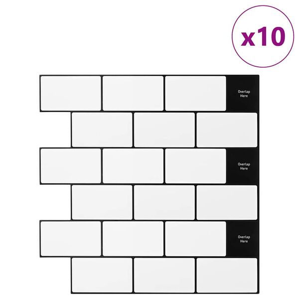 vidaXL Azulejo de metro 10 pcs Negro 30,5 x 30,5 cm Poliuretano y PET