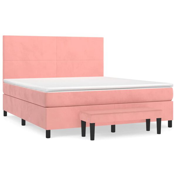 vidaXL Cama box spring con colch&oacute;n terciopelo rosa 180x200 cm
