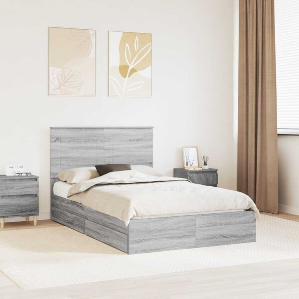 vidaXL Cama con almacenamiento con cabecera Gris Sonoma 135 x 190 cm