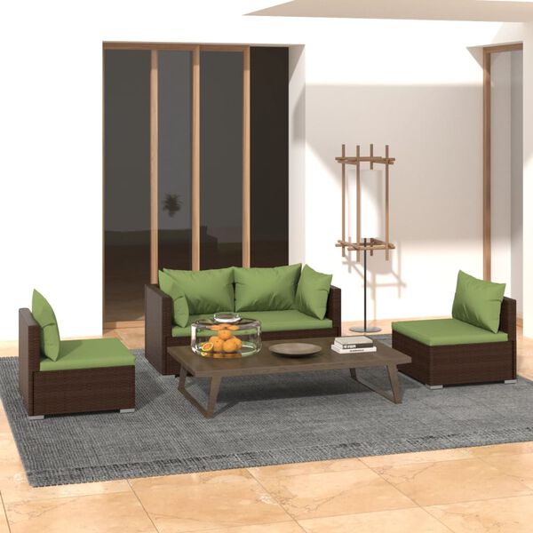 vidaXL Set muebles de jardín 4 piezas y cojines ratán sintético marrón