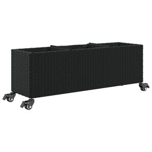 vidaXL Jardinera con ruedas y 3 maceteros rat&aacute;n PE negro 107x32x38 cm