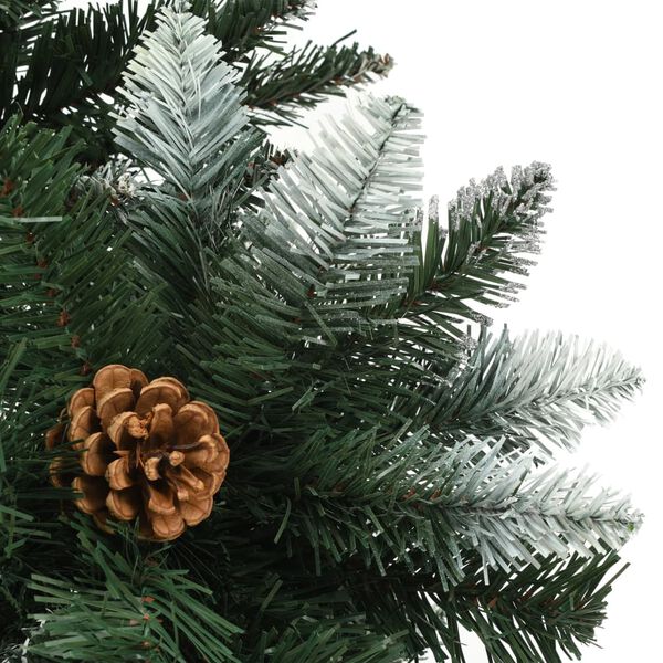 vidaXL Árbol de Navidad artificial con piñas y brillo blanco 210 cm