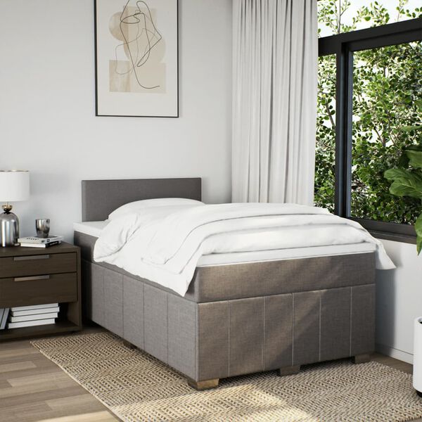 vidaXL Cama box spring con colch&oacute;n tela gris taupe 120x190 cm