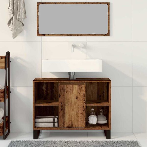 vidaXL Gabinete de Ba&ntilde;o con estante Madera Vieja 80 x 33 x 60 cm