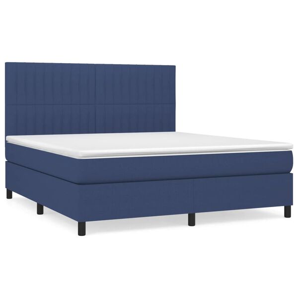 vidaXL Cama box spring con colch&oacute;n tela azul 180x200 cm
