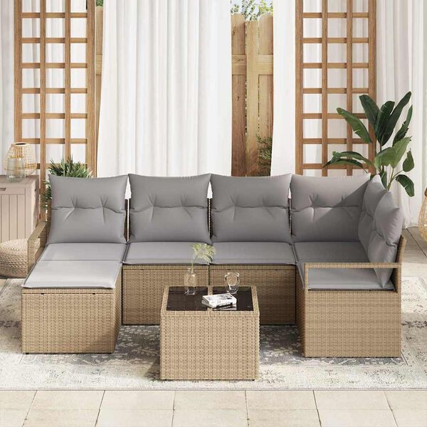 vidaXL Conjunto de sof&aacute; de jard&iacute;n con coj&iacute;n 7 pcs Beige y Gris Claro