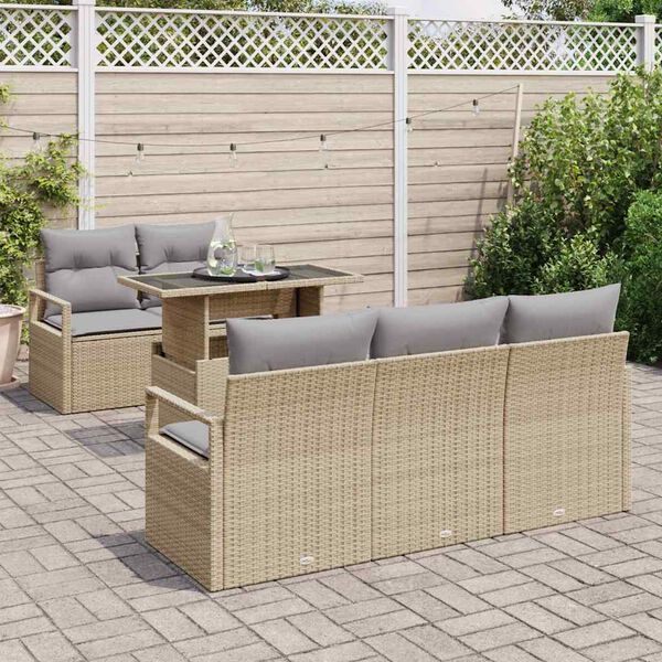 vidaXL Conjunto de sof&aacute; de jard&iacute;n con coj&iacute;n 6 pcs Beige Polirat&aacute;n