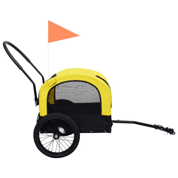 vidaXL Remolque de bicicleta mascotas cochecito 2 en 1 amarillo negro