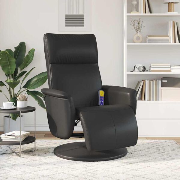vidaXL Sill&oacute;n reclinable masaje con reposapi&eacute;s cuero sint&eacute;tico negro