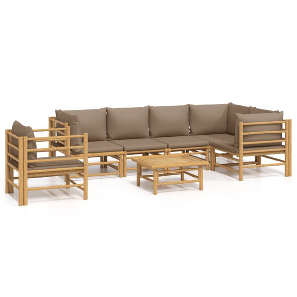 vidaXL Set de muebles de jard&iacute;n 7 piezas bamb&uacute; y cojines gris taupe