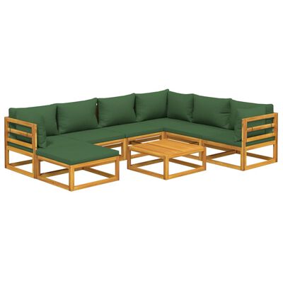 vidaXL Set de muebles de jardín 8 pzas madera maciza con cojines verde