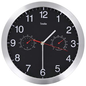 vidaXL Reloj de pared de cuarzo higr&oacute;metro y term&oacute;metro 30 cm negro