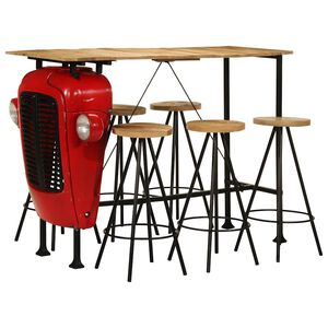 vidaXL Set de mesa y taburetes de bar 7 piezas madera maciza de mango
