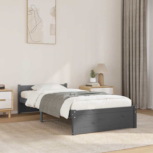 vidaXL Estructura de cama individual sin colch&oacute;n madera gris 75x190 cm