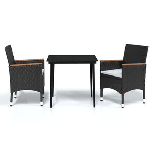 vidaXL Juego de comedor de jard&iacute;n 3 piezas con cojines negro