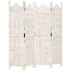 vidaXL Biombo 4 paneles tallado a mano madera mango blanco 160x165 cm