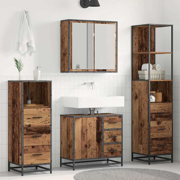 vidaXL Juego de muebles de ba&ntilde;o con caj&oacute;n 4 pcs Madera Vieja
