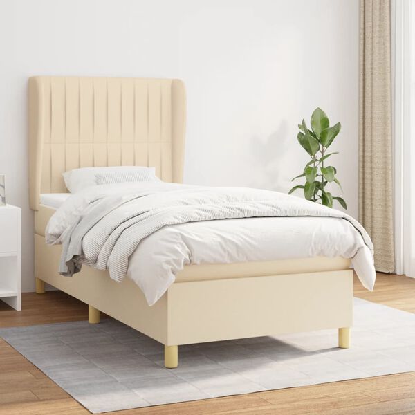 vidaXL Cama box spring con colch&oacute;n tela color crema 90x200 cm