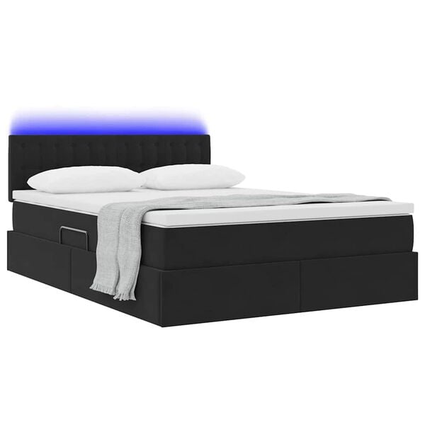 vidaXL Cama con almacenamiento y LED Negro 140 x 190 cm Terciopelo