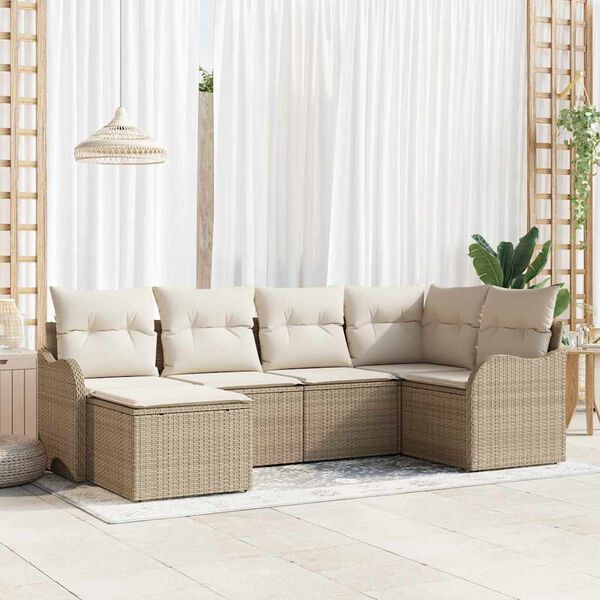 vidaXL Conjunto de sof&aacute; de jard&iacute;n con coj&iacute;n 6 pcs Beige Polirat&aacute;n
