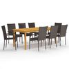 vidaXL Juego de comedor de jard&iacute;n de 9 piezas marr&oacute;n