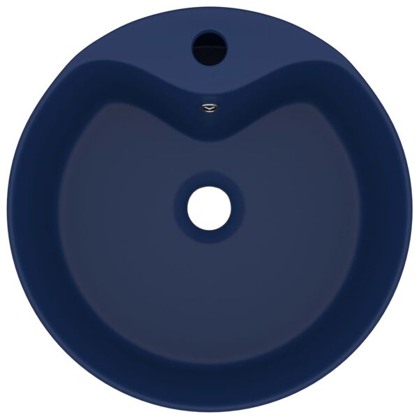 vidaXL Lavabo lujo con rebosadero cer&aacute;mica azul oscuro mate 36x13 cm