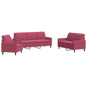 vidaXL Juego de sof&aacute;s con cojines 3 piezas terciopelo rojo tinto