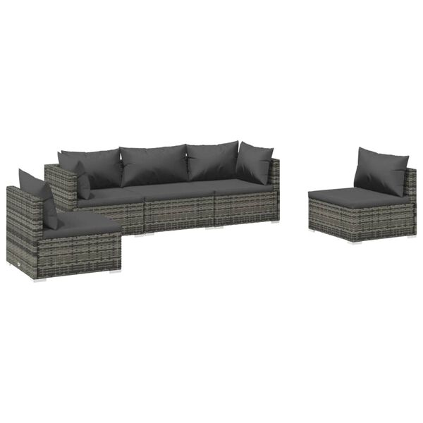 vidaXL Set de muebles de jardín 5 pzas y cojines ratán sintético gris