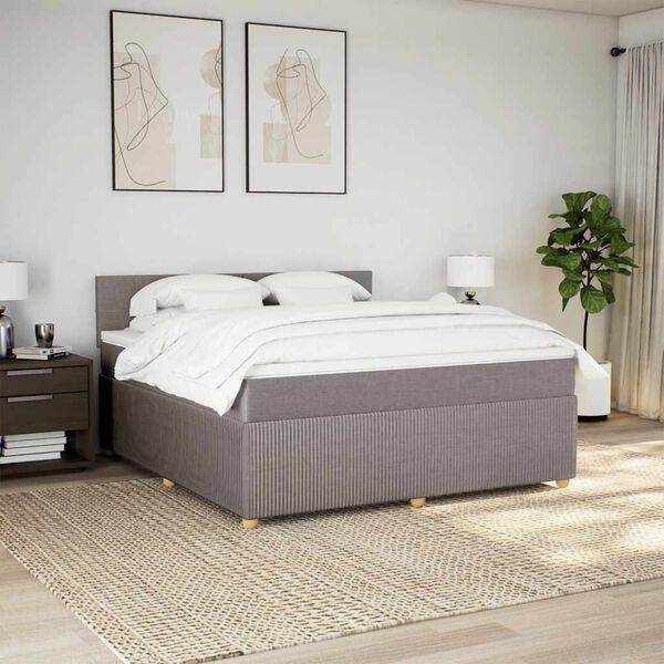 vidaXL Cama box spring con colch&oacute;n tela gris taupe 180x200 cm
