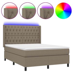 vidaXL Cama box spring colch&oacute;n y luces LED tela gris taupe 140x190 cm