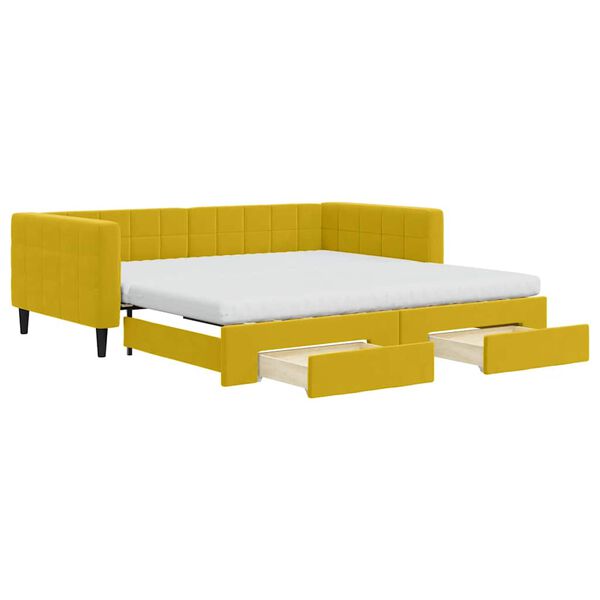 vidaXL Sof&aacute; cama nido con cajones terciopelo amarillo 100x200 cm