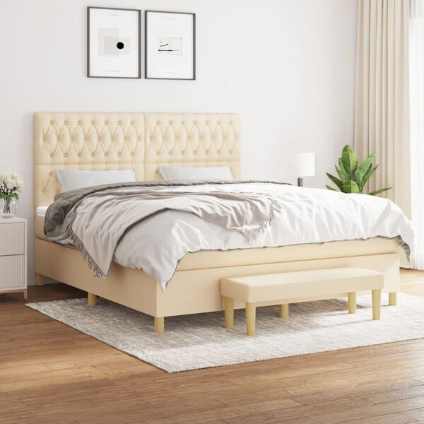 vidaXL Cama box spring con colch&oacute;n tela color crema 180x200 cm
